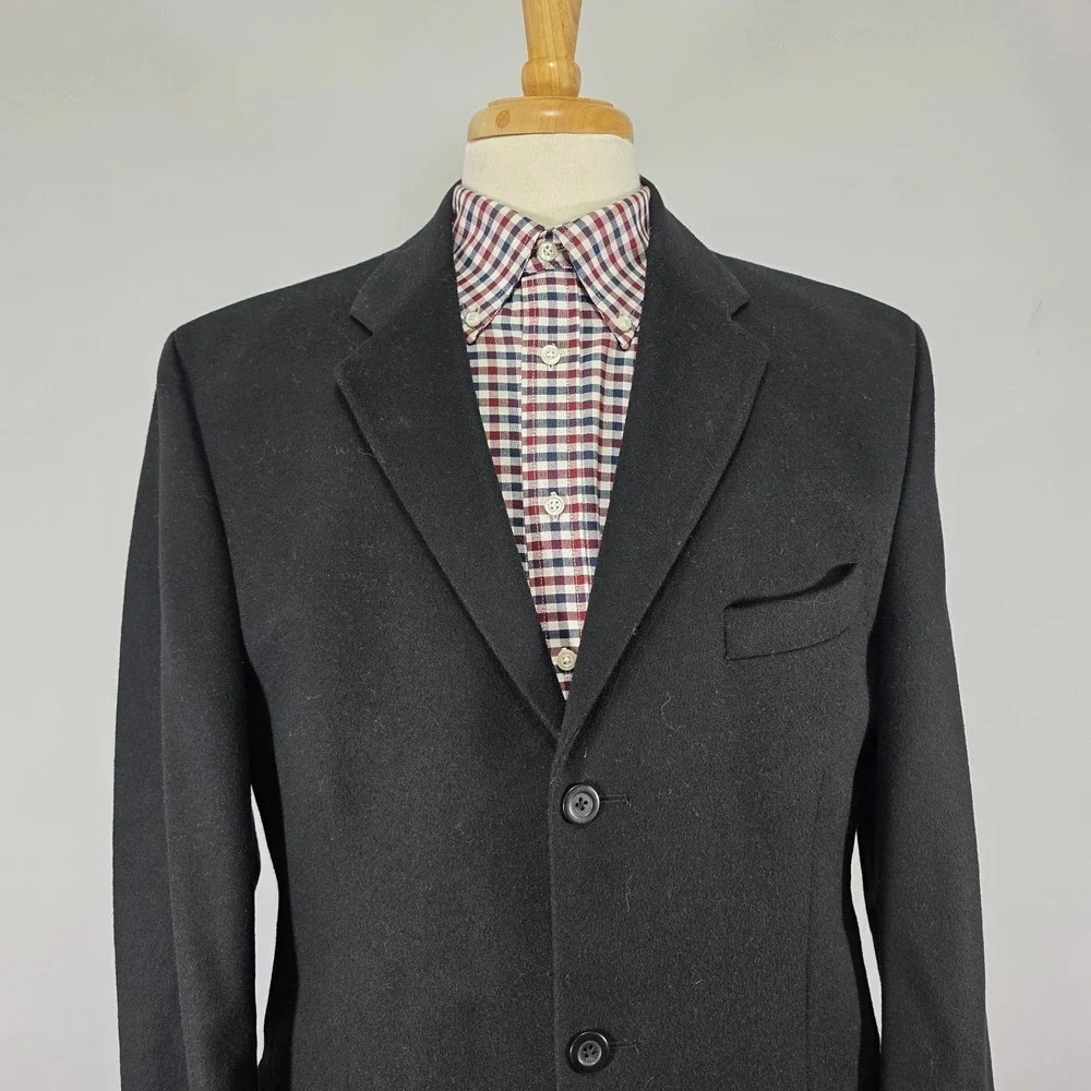 Jones New York Men's Sport Coat Blazer Three Button Black Wool Blend Flannel 43L